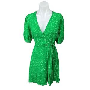 a new day | Dresses | A New Day Puff Short Sleeve Cut Out Bubble Aline Dress  Green Floral Sz Medium | Poshmark